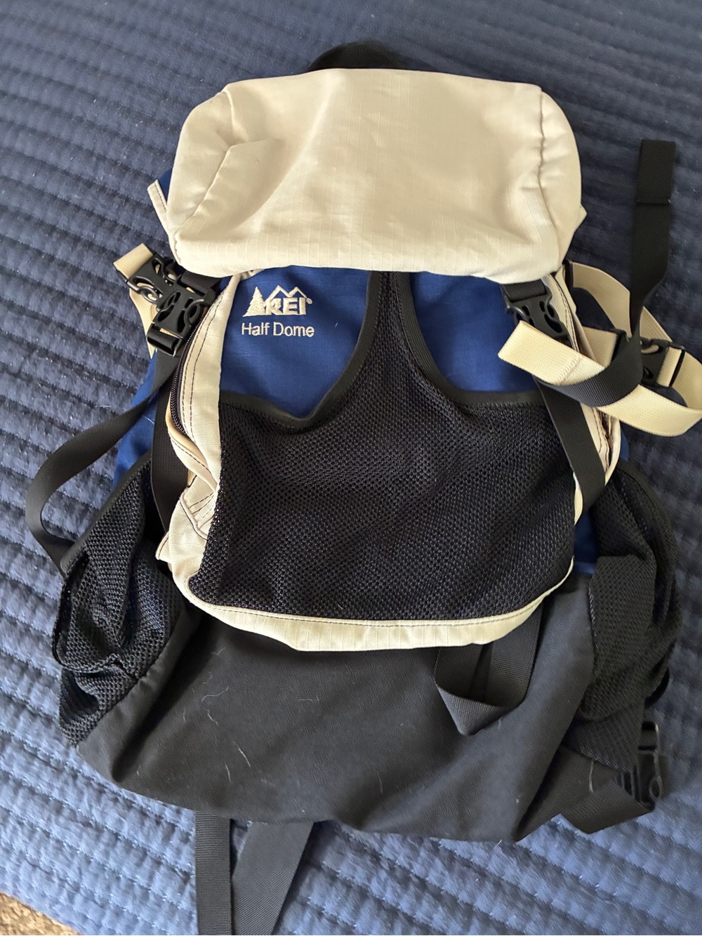 REI Half Dome Backpack in Blue, Cream, and Black